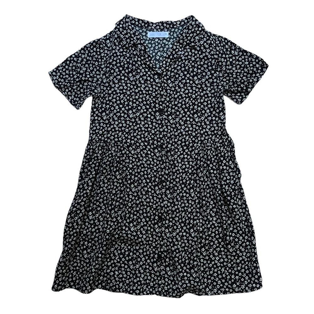 ZARA GIRLS BLACK FLORAL BUTTON FRONT DRESS SIZE 10
